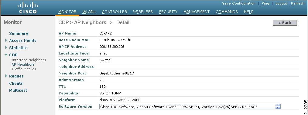 see detailed information about an access point s CDP neighbors. The CDP > AP Neighbors > Detail page appears (see Figure 4-46).