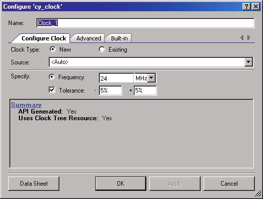 PSoC Creator Component Data Sheet Clock Configure Clock Tab The Configure Clock tab contains