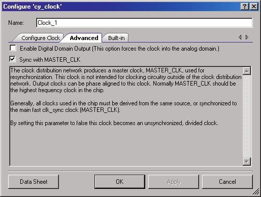 PSoC Creator Component Data Sheet Clock Select a system or design-wide clock from the list provided to force PSoC Creator to use that clock as the source.