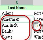 To separate the First and Last name in a single column, navigate to the first blank cell to the right of the data and type the first, first name.