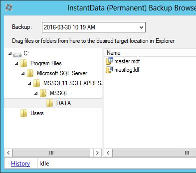 After restoring files permanently Note: All changes made to files restored from the Instant Data Backup Browser will remain after the InstantData app has disconnected from the Backup Account.