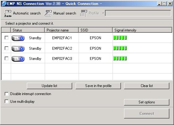 Connecting in "Quick Connection Mode" and Projecting 13 C Select the projector you want to connect to, and then click "Connect".