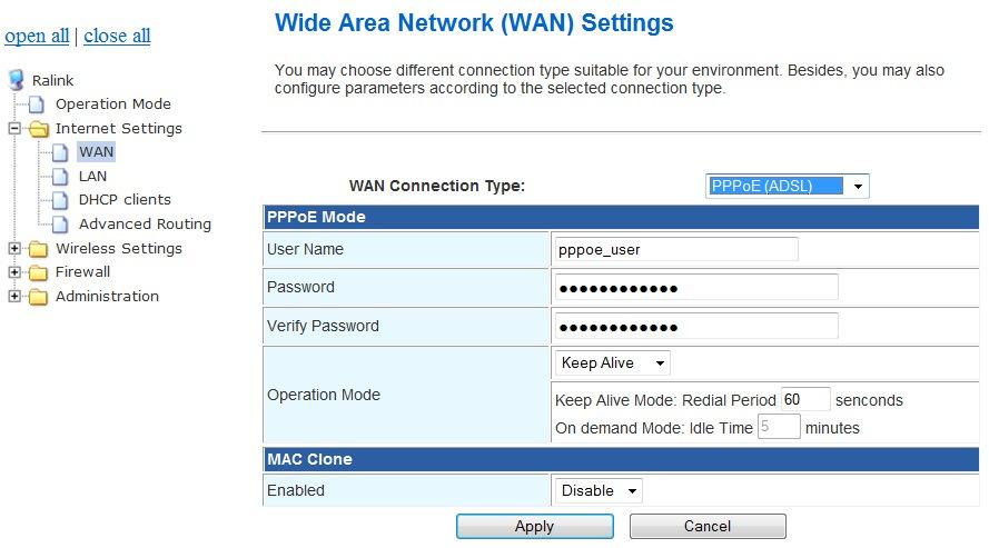 Select DHCP (Auto config) type of WAN connection, AP will acquires all of the network parameters via WAN interface, such as the IP address, the subnet mask, the gateway, and the DNS server address. C.