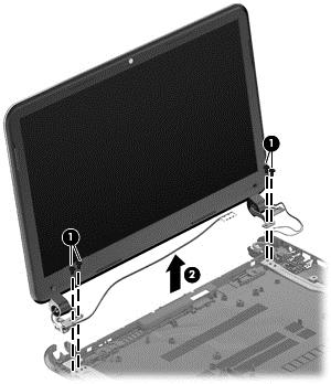 CAUTION: Support the display assembly when removing the following screws. Failure to support the display assembly can result in damage to the display assembly and other computer components. 1.