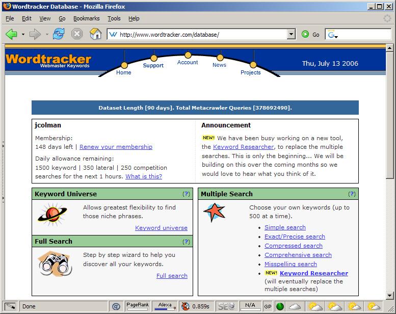 Web Marketing for Fundraisers: Get Found, Get Traffic, Get Ahead United Jewish Communities CPE 2006 Demo: Using Wordtracker for Research 1 When you login to Wordtracker, you ll see