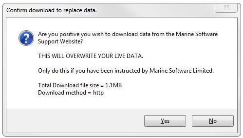Once confirmed Yes, the support tool will connect to the Marine Software website, retrieve the repaired database and