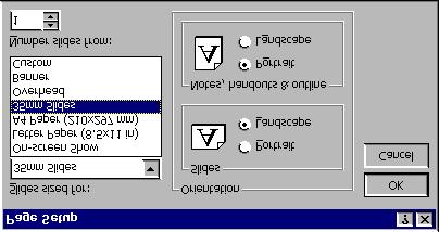 150 Microsoft PowerPoint 2000 Lesson 5-10: Creating 35mm Slides Figure 5-25 The Page Setup dialog box.