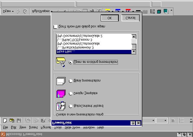 Figure 1-1 Figure 1-2 Figure 1-3 Before starting PowerPoint 2000 (some people call starting a program opening it or launching it) make sure your computer is on if it s not, turn it on!