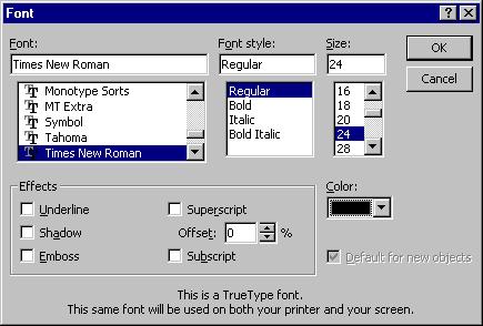 22 Microsoft PowerPoint 2000 Lesson 1-6: Filling Out Dialog Boxes Figure 1-11 The Font dialog box. Figure 1-12 Using a Scroll Bar.