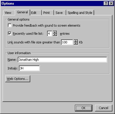 Figure 10-9 The Spelling and Style tab of the Options dialog box.
