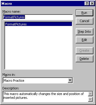 264 Microsoft PowerPoint 2000 Lesson 10-6: Playing and Editing a Macro Figure 10-15 The Macro dialog box. Figure 10-16 You can edit a macro in the Microsoft Visual Basic Editor.