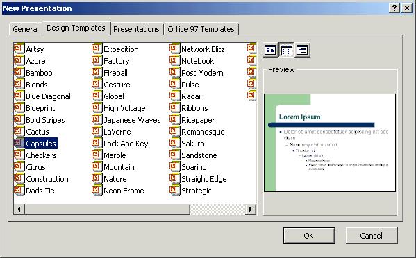 32 Microsoft PowerPoint 2000 Lesson 1-11: Creating a Blank Presentation and Creating a Presentation from a Template Figure 1-22 The New Slide dialog box select the layout you want for your new slide.