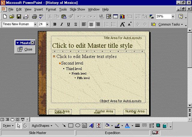 98 Microsoft PowerPoint 2000 Lesson 3-5: Using the Slide Master Figure 3-8 The Slide Master.
