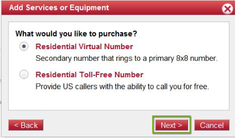 6. Select the type of number you want to purchase and click Next.