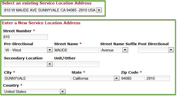 Enter a new service location or select your