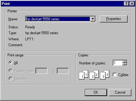 Figure D.2.2 - Standard Windows Printer Configuration Dialog. Text File - Selecting this option enables the Browse for File Name button.