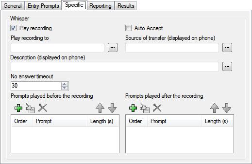 Callflow Actions: Telephony Actions 7.8.5 Whisper The Whisper action plays a recording made by the caller to a transfer target while the caller is on hold.