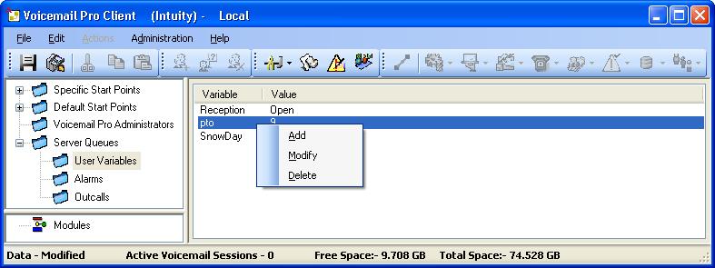 Variables: Call Variables 6.2 User Variables You can use the Voicemail Pro client to define user variables for the system. You can then use the user variables within any call flows.
