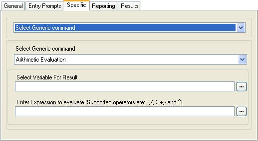 7.5.1.1 Arithmetic Evaluation This Generic command performs an arithmetic operation on call variables 80. The result is then stored in a selected call variable 80.