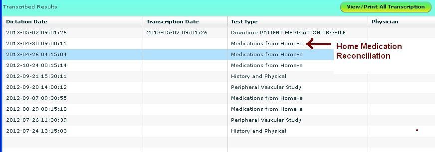 Viewing Medical Records Home medications documented
