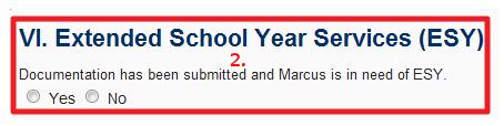 Extended School Year Services (ESY), and scroll down to