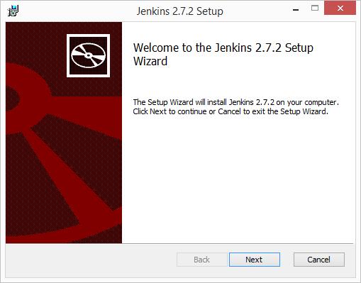 Part 7 - Jenkins Installation 1. Open a command prompt window and ensure that the Java JDK is installed. java -version 2. In Windows Explorer, navigate to C:\Software\Jenkins-2.7.2-Windows 3.