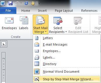 Figure 31: Choosing the Mail Merge Wizard You will then notice that you have a Mail Merge menu appear on the right hand side see screen