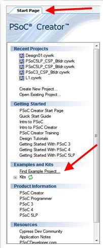 Introduction 1.3.2 PSoC Creator Code Examples PSoC Creator includes a large number of code example projects. These projects are available from the PSoC Creator Start Page, as Figure 1-3 shows.