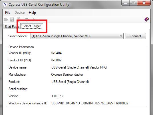 USB-Serial Configuration 6.2.1 Connecting to a USB-Serial Device 1. Connect the CY8CKIT-049-4xxx prototyping kit to the PC. 2. Open the USB-Serial Configuration Utility. 3.