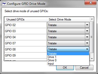Figure 6-12. Configuring GPIO Drive Mode 5. Select Drive 1 from the available options and click OK. This example makes the pin HIGH. 6. Program the new configuration into the device and cycle the port to see the new configuration applied.