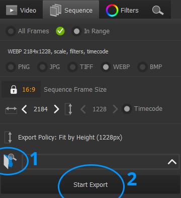 CLICK ALL BUTTON OPTIONAL If you wish to export all of the frames in your project - click this button. You can adjust range manually. 4.
