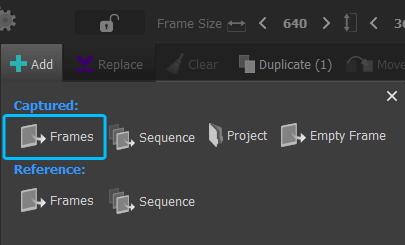 SET THE CURRENT FRAME AnimaShooter will add new frames right after the current frame. A. IMPORT SPECIFIED AMOUNT OF FRAMES A1. CLICK ADD BUTTON Click Add button.