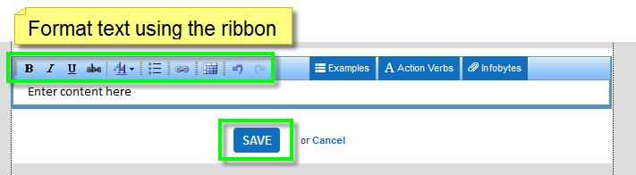 Enter your content and format the text using the ribbon and click Save when finished. 6.