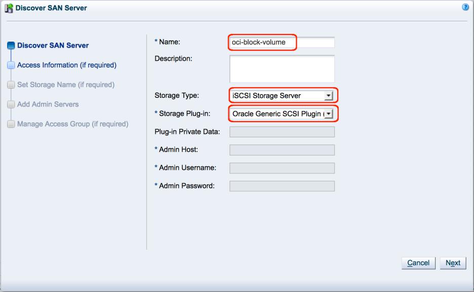 9. On the Access Information page, click the add button to create an access host entry, and enter the