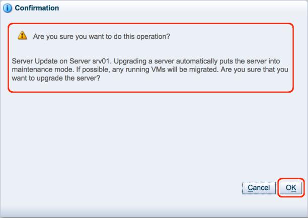 4. In the Confirmation dialog box, click OK to confirm that you want to install all the updates available for the server instance. An Oracle VM Manager job starts.