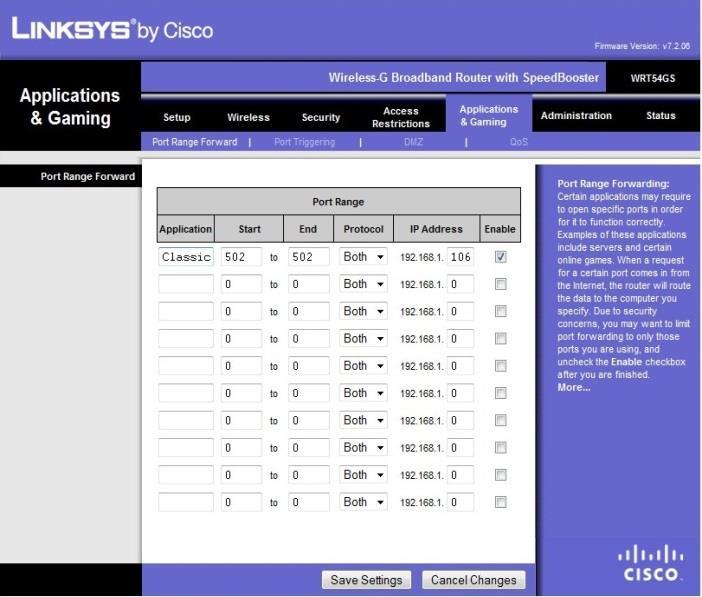 Linksys WRT54GS The Linksys WRT45GS has a default IP address of 192.168.1.1 The default username and password is admin for both.