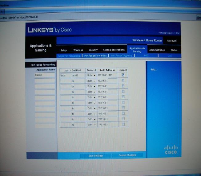 Linksys WRT120N The Linksys WRT120N has a default IP address of 192.168.1.1 The default username and password is admin for both.