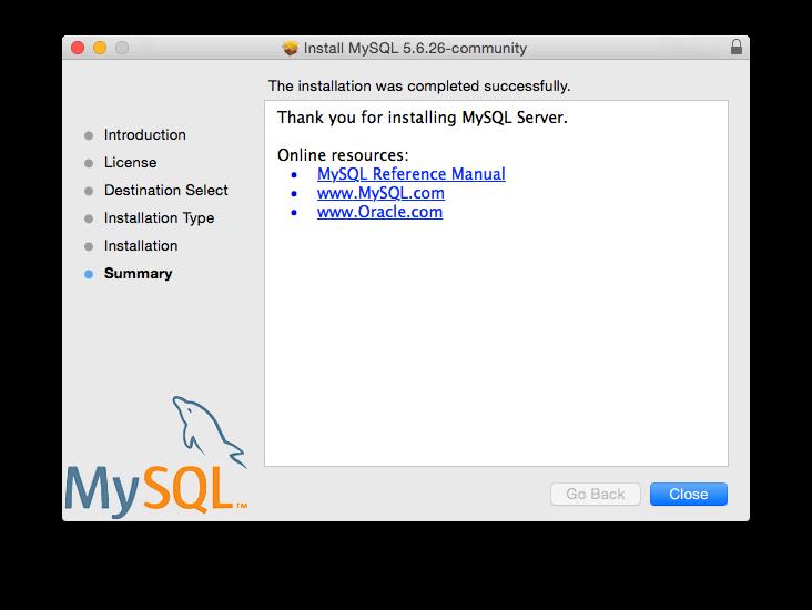 Figure 2.5 MySQL Package Installer: Summary MySQL server is now installed, but it is not loaded (started) by default.