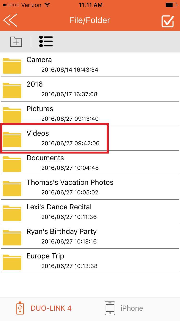 After you shoot the video, the video clip will be saved automatically in the Video folder in the File/Folder