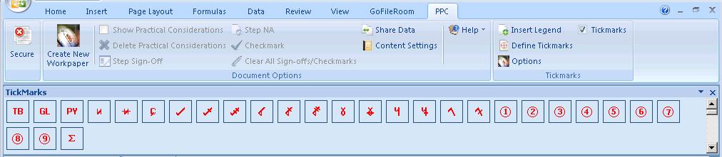From the main menu, select PPC and then Tickmarks Toolbar to display the available PPC tickmarks.