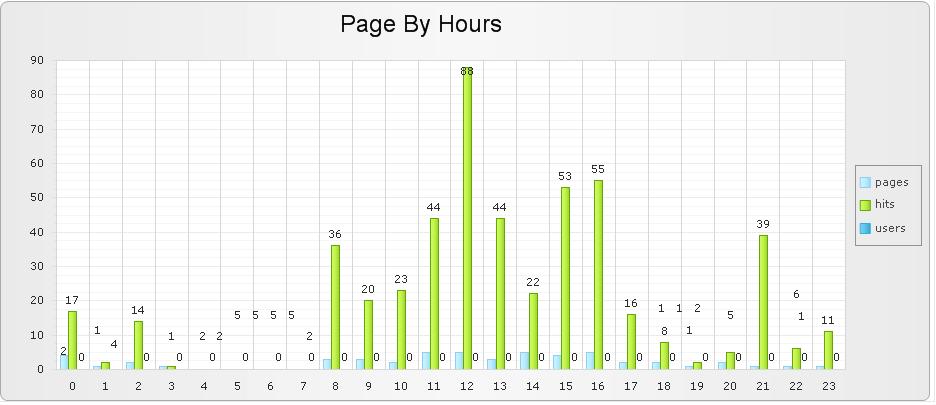 Page views by hours: This report shows the booker hits, visits,