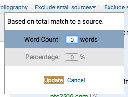 Exclude Small Sources To exclude a small source enter a value into the word count or percentage field to set an exclusion