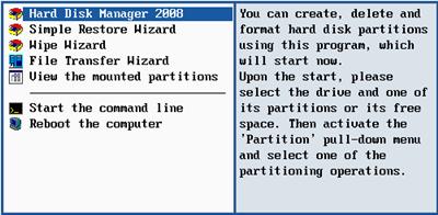 Hard Disk Manager 2008 Professional 16 User Manual 4.6.2 Running Commands To launch the required command you should take the following steps: 1. Insert Paragon Recovery CD into your CD/DVD drive; 2.
