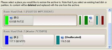 It is very convenient in case of restoring separate partitions from the entire disk archive. A place to restore the archive to.
