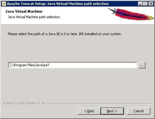 On the 'Java Virtual Machine' page, the Java 7 installation should already be selected.
