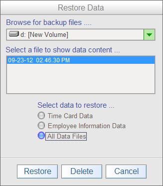 Backup & Restore Data Continued from Previous Page Browse drives that contain the TCM Backup folder you previously saved data to. Select the back-up Data Package to restore.