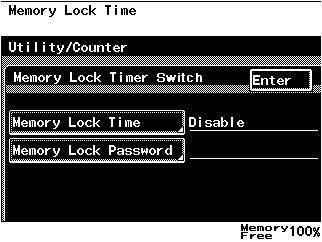 Utility mode 11 Specifying the "Memory Lock Password" parameter 1 After entering Administrator mode, press [Admin. 1]. 2 Press [RX Settings]. 3 Press [Memory RX Time Setting].