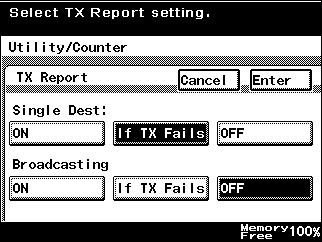 Utility mode 11 How to Set up the TX Report 1 After entering Administrator mode, press [Admin. 1]. 2 Press [Report Settings]. 3 Press [TX Report].