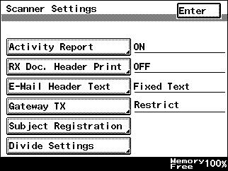 11 Utility mode 4 Press [Gateway TX]. 5 Press either [Allow] or [Restrict] to specify a setting for gateway transmission (direct faxing), and then press [Enter].