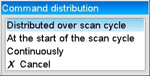 2.1.3 Command distribution Initial setting: Distributed over scan cycle Distributed over scan cycle: At the start of the scan cycle: Continuously: The commands are evenly distributed over the scan